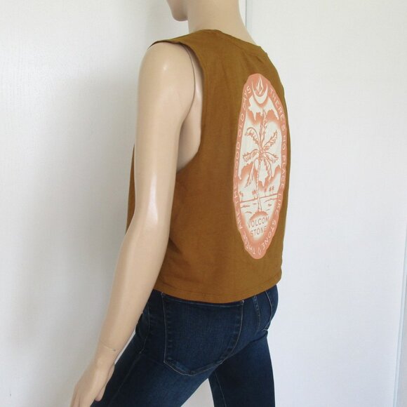 VOLCOM Crop Top Size Medium Sleeveless Graphic Muscle Tee - Picture 7 of 12